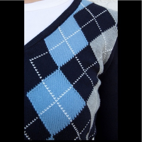 Brandy Melville Argyle Cardigan Sweater Button Front, Preppy Academia black blue - Picture 2 of 7